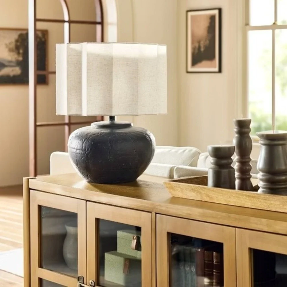Oversized Ceramic Table Lamp Fluted Shade Black/White -‎ Hearth & Hand Magnolia